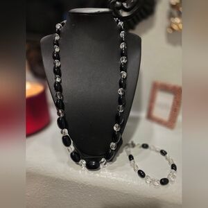 Chic Black and Clear Beaded Necklace and Bracelet Set
